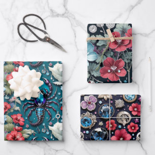 Feuille De Papier Cadeau Astrologie Scorpio Cristaux de fleurs du mois de n