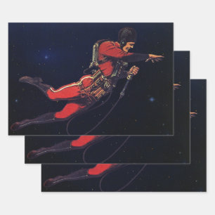 Feuille De Papier Cadeau Astronaute vintage de science-fiction dans l'espac