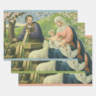 Feuille De Papier Cadeau Atelier de Joseph avec Marie et l'Enfant Jésus