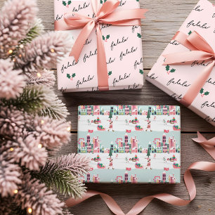Feuille De Papier Cadeau Atelier de lutins du pôle Nord Fa La Village rose