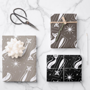 Feuille De Papier Cadeau Atomique Star Cat MidCentury Moderne MCM de Noël