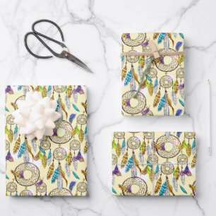 Feuille De Papier Cadeau Attrape-rêves à motifs de couleurs fantastiques