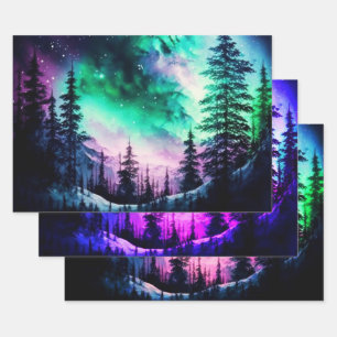 Feuille De Papier Cadeau Aurora céleste boréale Lumières nord vives