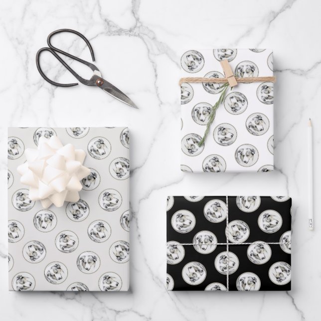 Feuille De Papier Cadeau Australian Shepherd Peinture Blue Merle Dog Art (Recto)