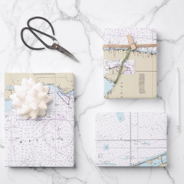 Feuille De Papier Cadeau Authentique Floride cartes marines (Recto)