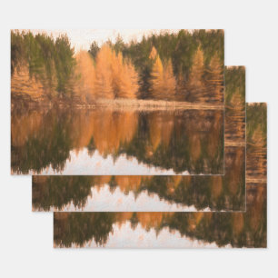 Feuille De Papier Cadeau Automne Arbres Lac Orange Automne Thème Sketch Art