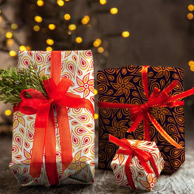 Feuille De Papier Cadeau Automne Fleur Abstraite Paisley Motif Orange Autom (Créateur téléchargé)