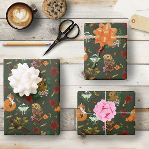 Feuille De Papier Cadeau Automne Forêt forestière Animaux verts