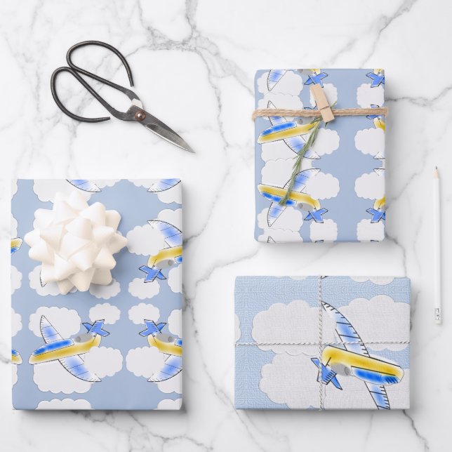 Feuille De Papier Cadeau Avion Jetplane Enfants Animés (Recto)