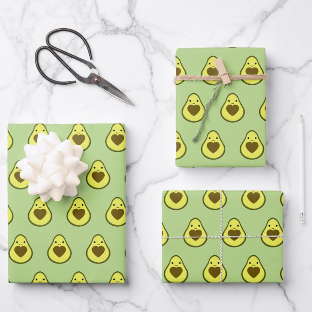 Feuille De Papier Cadeau Avocado Love Cute Avocado avec coeur (Recto)