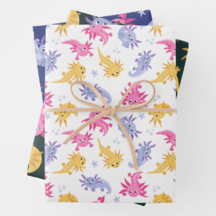Feuille De Papier Cadeau Axolotl Dessin Animé Coloré