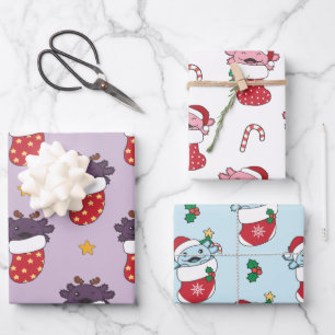 Feuille De Papier Cadeau Axolotl Noël Animaux d'hiver