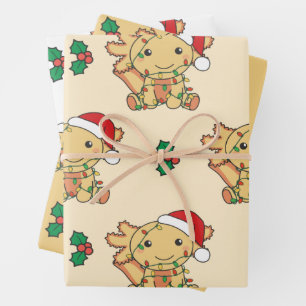 Feuille De Papier Cadeau Axolotl Noël Animaux d'hiver