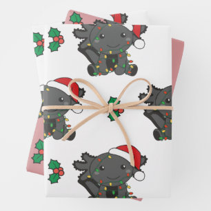 Feuille De Papier Cadeau Axolotl Noël Animaux d'hiver
