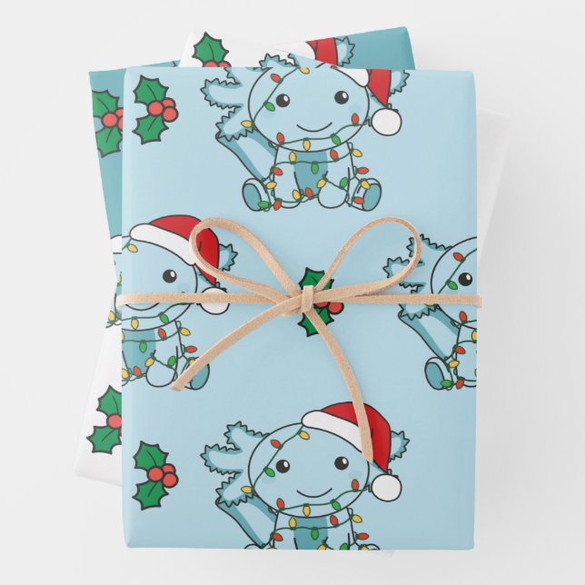 Feuille De Papier Cadeau Axolotl Noël Animaux d'hiver (En situation)
