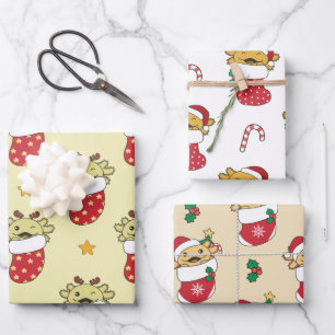 Feuille De Papier Cadeau Axolotl Noël Animaux d'hiver