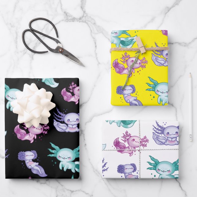 Feuille De Papier Cadeau Axolotls mignons (Recto)