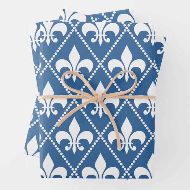 Feuille De Papier Cadeau Azure Fleur de Lis (En situation)