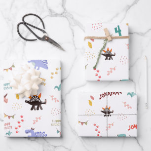 Feuille De Papier Cadeau Baby Boy Dinosaur Nom et âge personnalisés