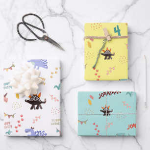 Feuille De Papier Cadeau Baby Boy Dinosaur Nom et âge personnalisés