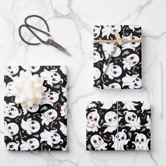 Feuille De Papier Cadeau Baby Ghosts Éffrayant mignon Halloween humeur (Recto)