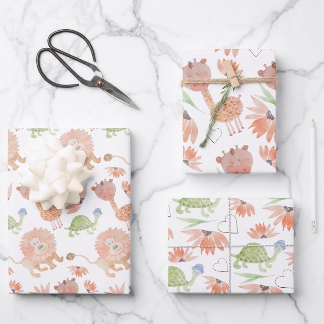 Feuille De Papier Cadeau Baby Giraffe Aquarelle Jungle tropicale (Recto)