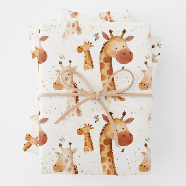 Feuille De Papier Cadeau Baby Giraffes (En situation)
