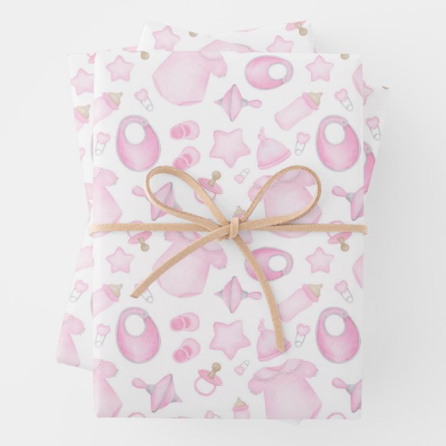 Feuille De Papier Cadeau Baby Girl Douche rose (En situation)