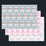 Feuille De Papier Cadeau Baby Girl First Christmas<br><div class="desc">Ces papiers d’emballage présentent des dessins amusants et des citations pour le premier Noël du bébé. Le premier drap comprend une cheminée festive avec des bas, des brosses à bouteilles roses et des boules de disco. Le deuxième dit "mon premier Noël" et le troisième dit "mieux vaut ne pas pout"....</div>