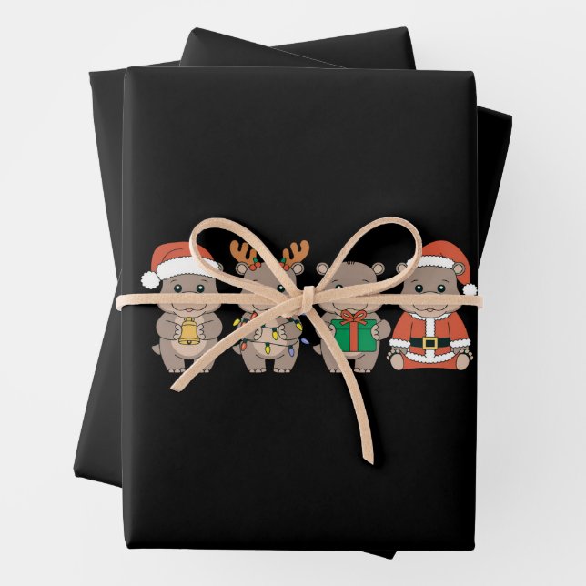 Feuille De Papier Cadeau Baby Hippo Moo Deng Noël (En situation)