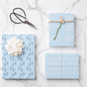 Feuille De Papier Cadeau Baby shower bleu doux