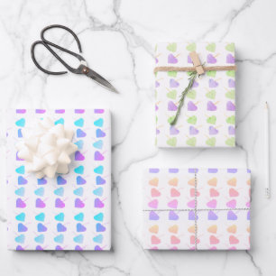 Feuille De Papier Cadeau Baby shower Bleu, Violet, Vert, Coeurs Rose