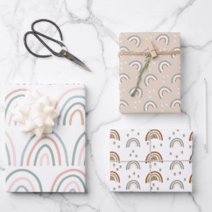 Feuille De Papier Cadeau Baby shower Bohème Arc-en-ciel Beige Terre cuite V