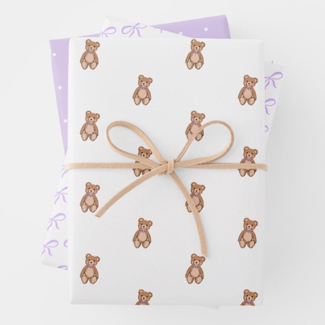 Feuille De Papier Cadeau Baby shower classique de Lavande d'ours en peluche (En situation)