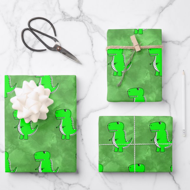 Feuille De Papier Cadeau Baby shower d'aquarelle Dino vert (Recto)