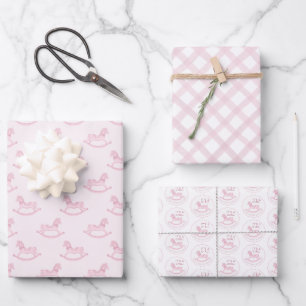 Feuille De Papier Cadeau Baby shower d'aquarelle rose