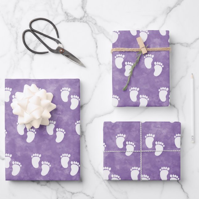 Feuille De Papier Cadeau Baby shower d'aquarelle violet Motif d'empreinte (Recto)