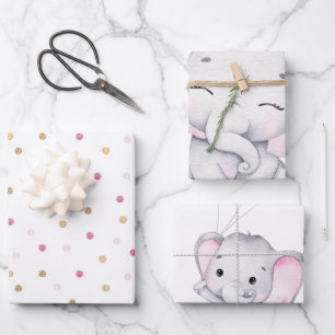 Feuille De Papier Cadeau Baby shower d'éléphant rose