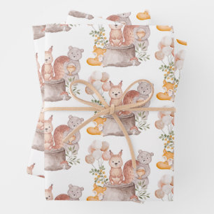Feuille De Papier Cadeau Baby shower des amis animaux de la forêt de bois m