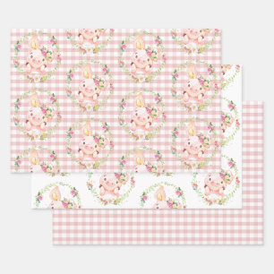 Feuille De Papier Cadeau Baby shower floral rose de porc mignon Anniversair