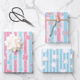 Feuille De Papier Cadeau Baby shower moderne Pastel Rose Bleu