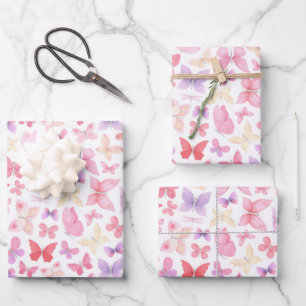 Feuille De Papier Cadeau Baby shower papillon rose violet jaune