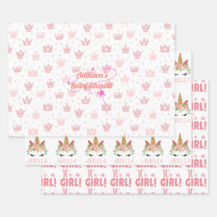 Feuille De Papier Cadeau Baby shower personnalisé pour bébé fille