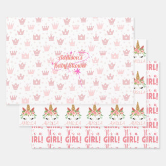 Feuille De Papier Cadeau Baby shower personnalisé pour bébé fille