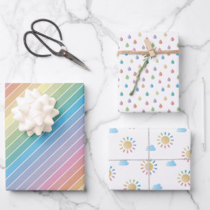 Feuille De Papier Cadeau Baby shower Rainbow Pastel et Sunshine