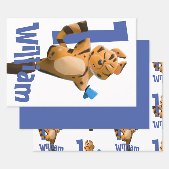 Feuille De Papier Cadeau Baby Tiger Plaid First Birthday Custom (Lot)