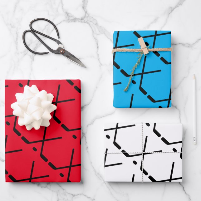 Feuille De Papier Cadeau Baguettes et rondelles de hockey sur glace croisée (Recto)