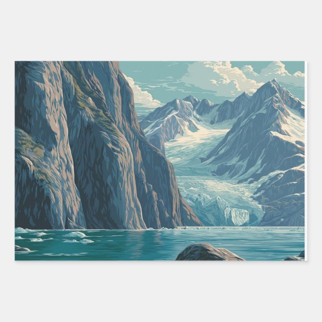 Feuille De Papier Cadeau Baie des glaciers d'Alaska (Devant)