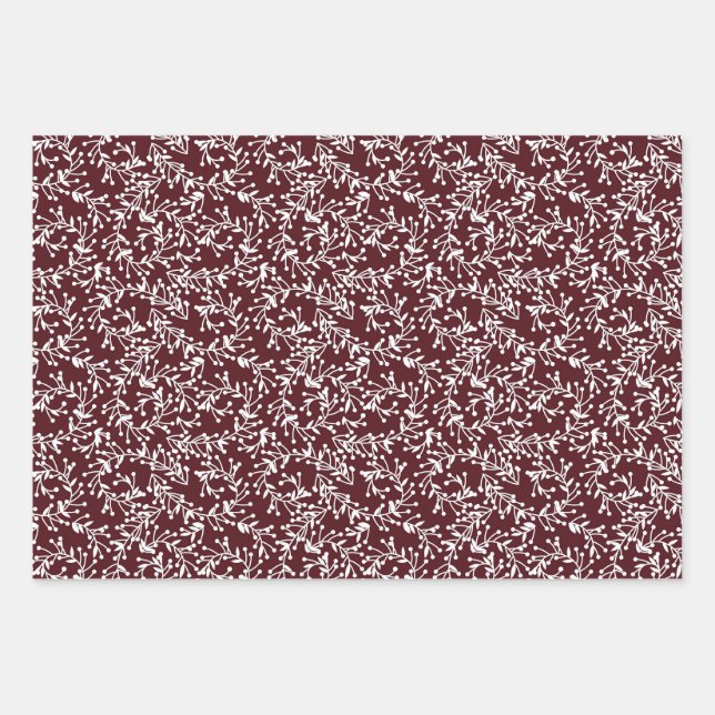Feuille De Papier Cadeau Baies, rouge bordeaux. (Devant)
