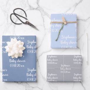 Feuille De Papier Cadeau Bain de bébé élégant bleu poussiéreux Bébé Garçon